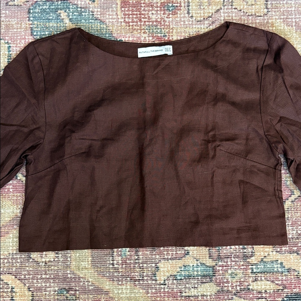 FAITHFULL THE BRAND X MONIKH
Menorca cropped linen top chocolate brown- 6 - Picture 4 of 7